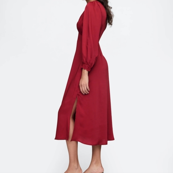 New GAP Elegant Red Satin Empire Dress Size S - Picture 3 of 13